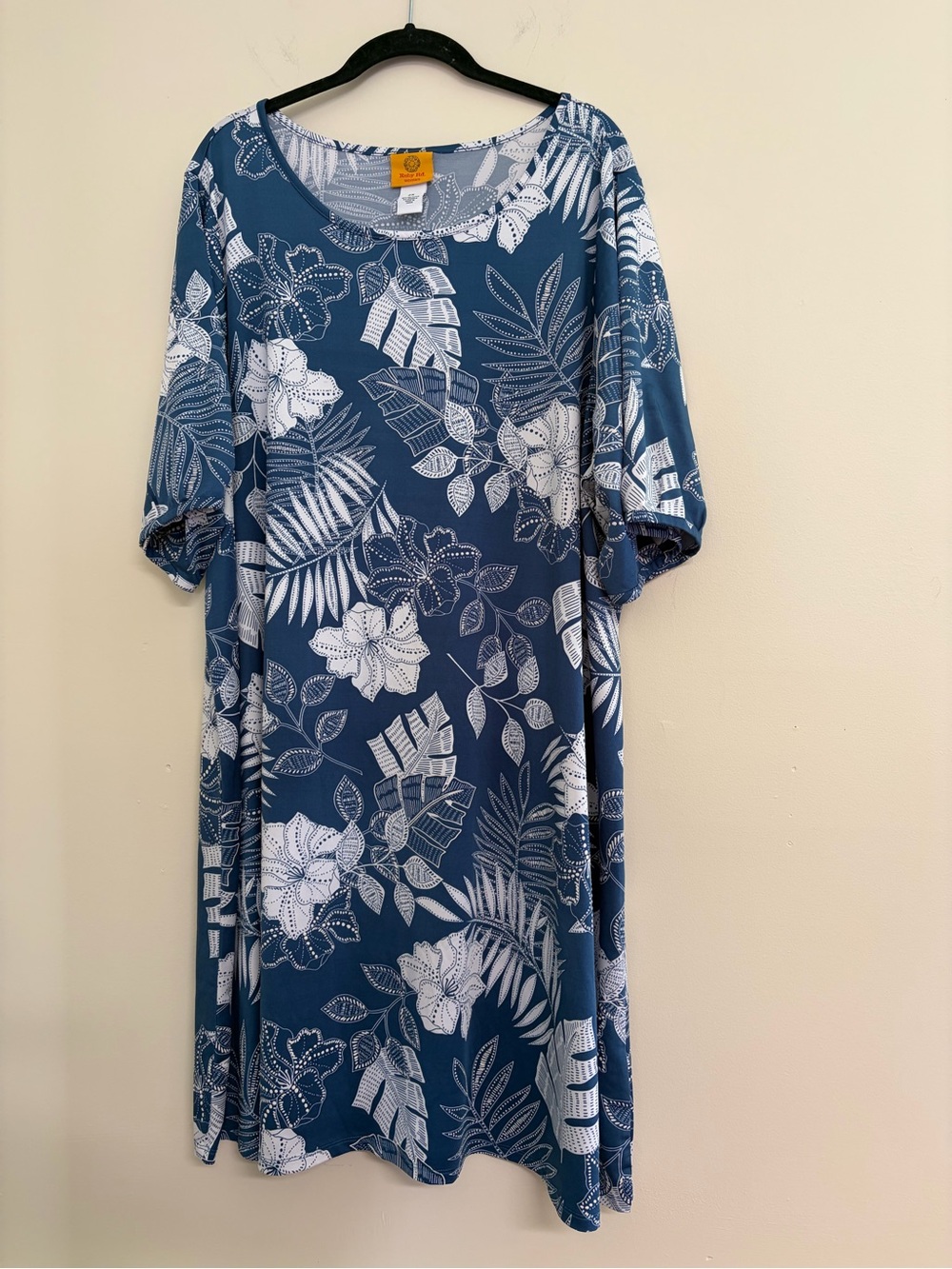 Ruby Rd Women's Blue Floral Dress with White Print